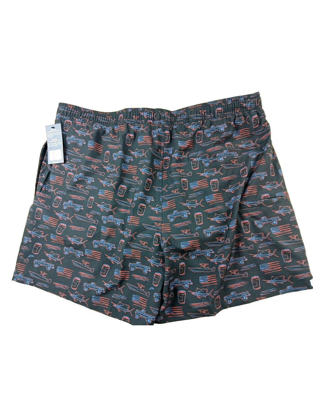 HUK Men's Blue Volley Swim Shorts Trunks Patriotic Truck Fish Boat Flags XXL NWT